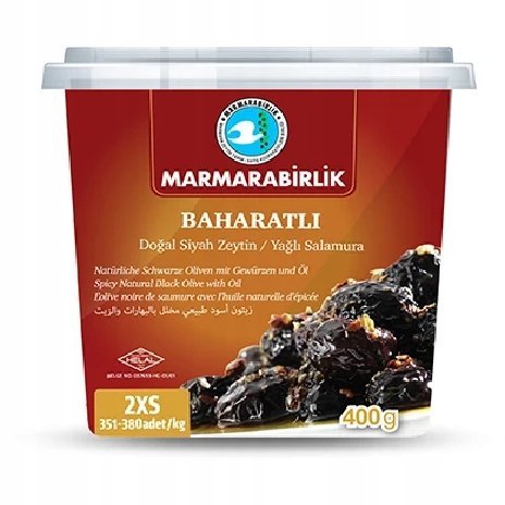 Suszone czarne oliwki tureckie w przyprawach BAHARATLI KURU SELE 2XS 400g