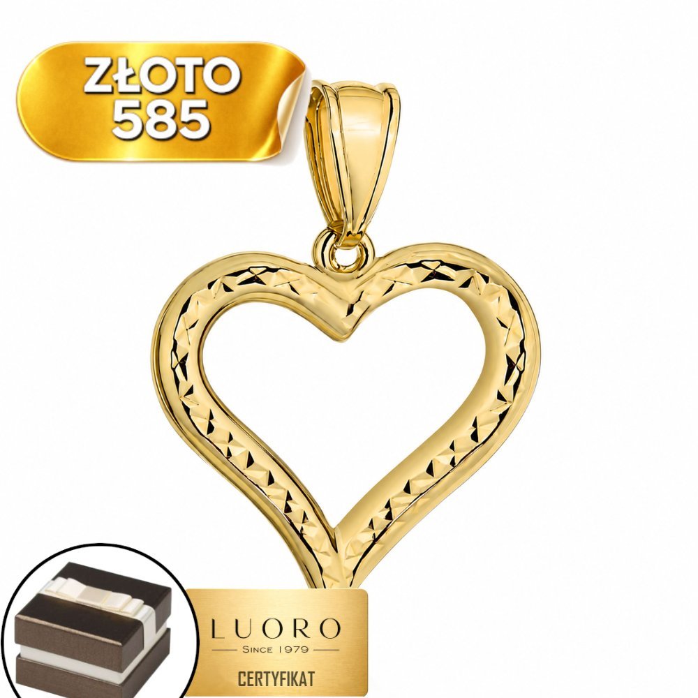 ZAWIESZKA ZŁOTA 585 14K SERCE JEDNOSTRONNIE DIAMENTOWANE 22 MM ELEGANCKA