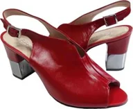 Sandały damskie - BnW Skórzane czerwone sandały na wysokim obcasie - miniaturka - grafika 1