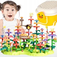 Klocki - DUŻE KLOCKI KWIATKI KONSTRUKCYJNE KWIATY RABAT ZESTAW KUFEREK WÓZEK DZIECI - miniaturka - grafika 1