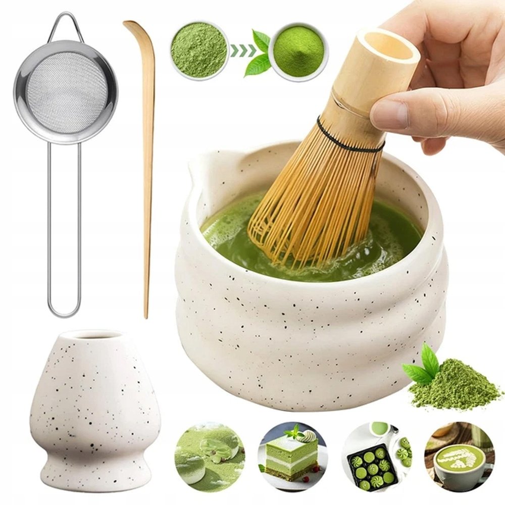 Zestaw Do Matchy Chasen Chashaku Ceramika 5SZT Idealny