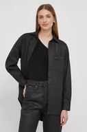 Koszule damskie - Pepe Jeans koszula bawełniana ALIX COATED damska kolor czarny relaxed z kołnierzykiem klasycznym - miniaturka - grafika 1
