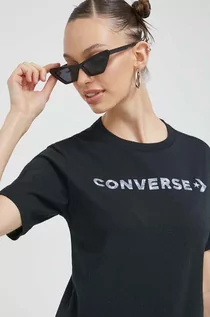 Koszulki sportowe damskie - Converse t-shirt bawełniany kolor czarny - grafika 1
