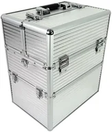 Walizki - Kuferek kosmetyczny XXL DUŻY 3 poziomy SREBRNY - miniaturka - grafika 1