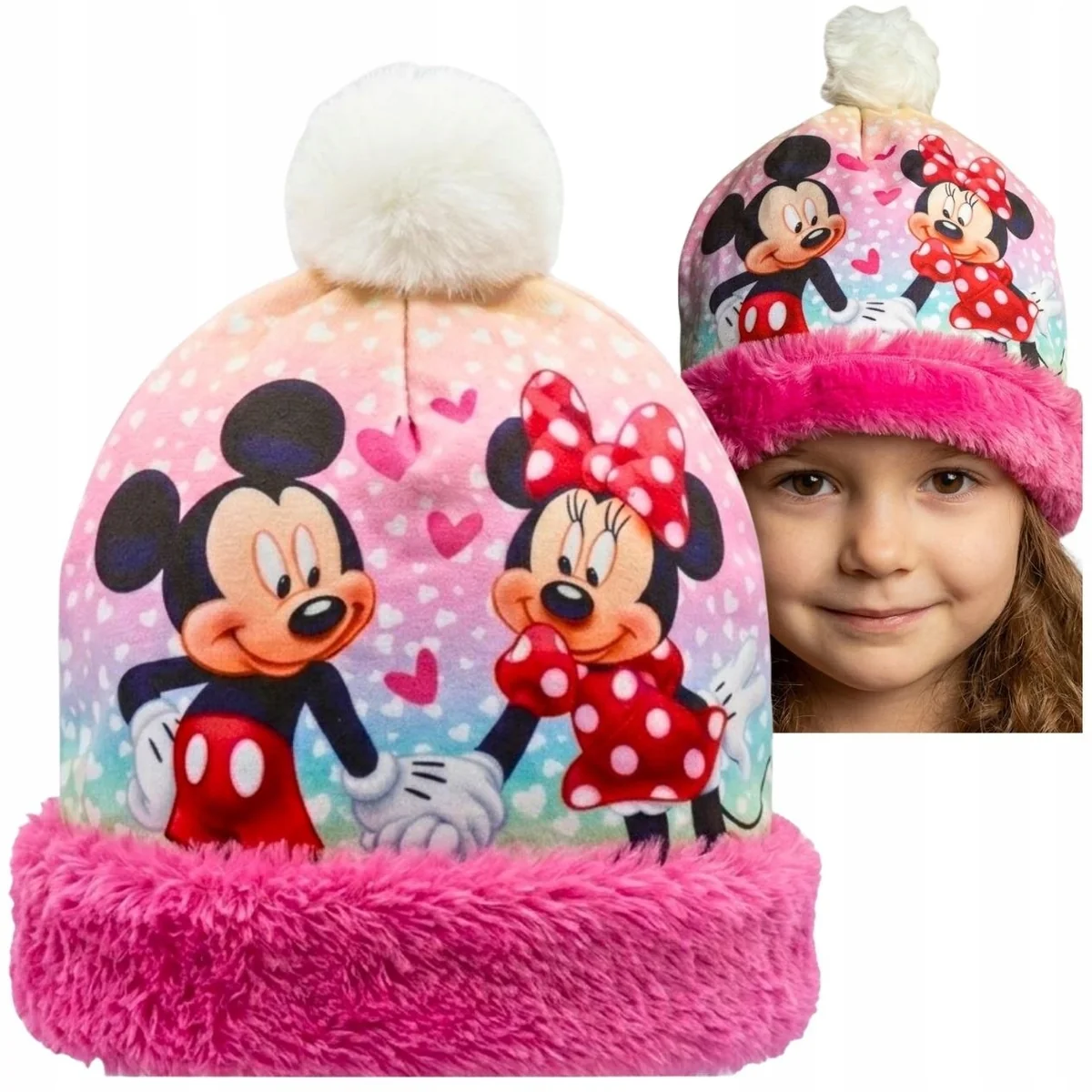 CZAPKA ZIMOWA DZIECIĘCA DZIEWCZĘCA MYSZKA MINNIE różowa 54 (5-8LAT)
