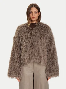 Eleh Futro Grigio Fango EFW250306 Brązowy Regular Fit - Płaszcze damskie - miniaturka - grafika 1