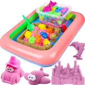 Zabawki kreatywne - ZESTAW PIASEK KINETYCZNY 3kg FOREMKI + BASEN PIASKOWNICA - miniaturka - grafika 1