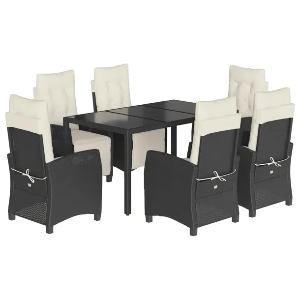 Zestaw mebli ogrodowych z czarnym rattanem PE, stół 150x90x75 cm, 6 krzes