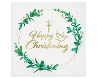 Dekoracje i nakrycia stołu na imprezę - Serwetki Happy Christening (Listki), Certyfikat Fsc, 33X33 Cm/ 20 Szt. - miniaturka - grafika 1