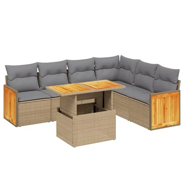 Zestaw wypoczynkowy rattan PE beżowy 55x62x69 cm