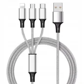 Ładowarki do telefonów - KABEL ŁADOWARKA 3w1 MICRO TYP-C do IPHONE USB-C 5A - miniaturka - grafika 1