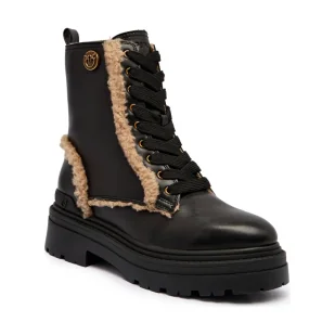 Pinko Skórzane botki MIA 18 shearling - Botki damskie Pinko Skórzane botki MIA 18 shearling - Botki damskie - miniaturka - grafika 1