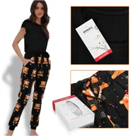 Piżamy damskie - Cornette Piżama Damska Zestaw Koszulka Długie Spodnie Bawełna Czarny XXL - miniaturka - grafika 1