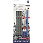 Cienkopisy - Staedtler 308 sbk3p Artist zestaw 3 Pigment liner 0.3, 0.5, 0.7 i ołówek, gumka, temperówka, gratis, czarna 308 SBK3P - miniaturka - grafika 1