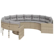 Sofy ogrodowe - vidaXL Sofa ogrodowa z poduszkami okrągła beżowa z polirattanu - miniaturka - grafika 1