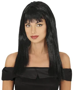 Peruka długa z grzywką czarna - Dodatki do strojów karnawałowych - miniaturka - grafika 1