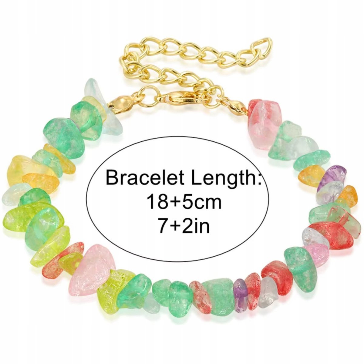 Kolorowa Złota Bransoletka Kamień Regulowana Długość Stal Szlachetna