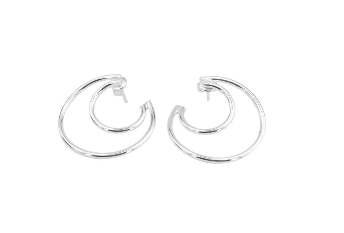 Srebrne kolczyki podwójne duże gładkie sztyft