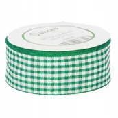 Pasmanteria - Wstążka w kratkę biało - zielona 25mm - 10mb - miniaturka - grafika 1