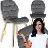 Krzesła - Krzesło Tapicerowane Welurowe Do Salonu Jadalni Toaletki Loft LUCKY Szare - miniaturka - grafika 1