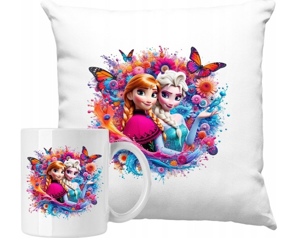 ZESTAW PODUSZKA + KUBEK Kraina Lodu Frozen Anna i Elsa + IMIĘ #2