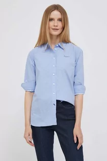 Koszule damskie - Pepe Jeans koszula bawełniana damska kolor niebieski regular z kołnierzykiem klasycznym - grafika 1