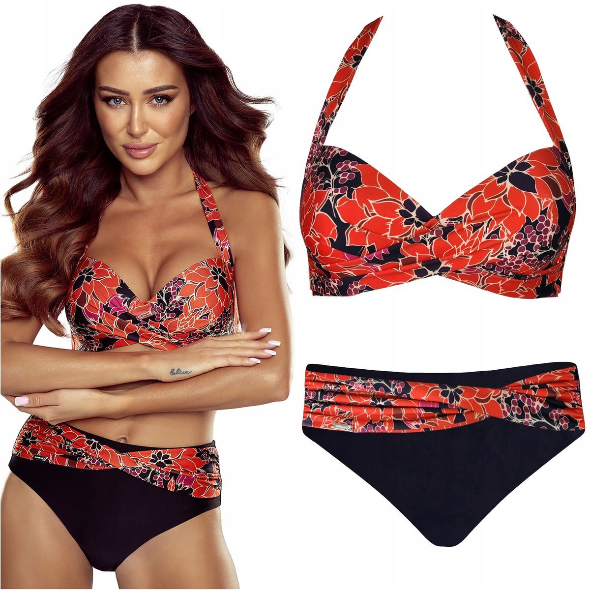 Strój kąpielowy dwuczęściowy wysoki stan GABBIANO Jolie 12/A XXL/L 40D 80D