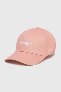 Czapki męskie - Wrangler czapka z daszkiem bawełniana kolor różowy z nadrukiem - grafika 1