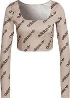 Koszulki i topy damskie - Koszulka damska Adidas Long Sleeve Crop sportowa z długim rękawem beżowa XS - miniaturka - grafika 1