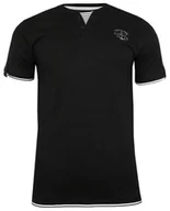Koszulki męskie - Czarny Bawełniany T-Shirt -PAKO JEANS- Męski, Krótki Rękaw, Dekolt z Guzikami, Wstawka w Paski - Pako Jeans - miniaturka - grafika 1