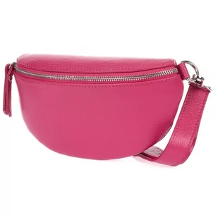 Fuksjowa Damska Skórzana Włoska Saszetka Nerka na pasek B68 różowy - Nerki - miniaturka - grafika 1