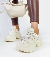 Sneakersy damskie - Jasnobeżowe sportowe sneakersy Feaven-38 - miniaturka - grafika 1