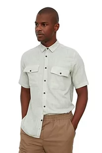 Trendyol Męska koszula khaki Regular Fit z kołnierzem podwójna kieszeń, owijana koszula lniana koszulka, rozmiar M - Koszule męskie - miniaturka - grafika 1