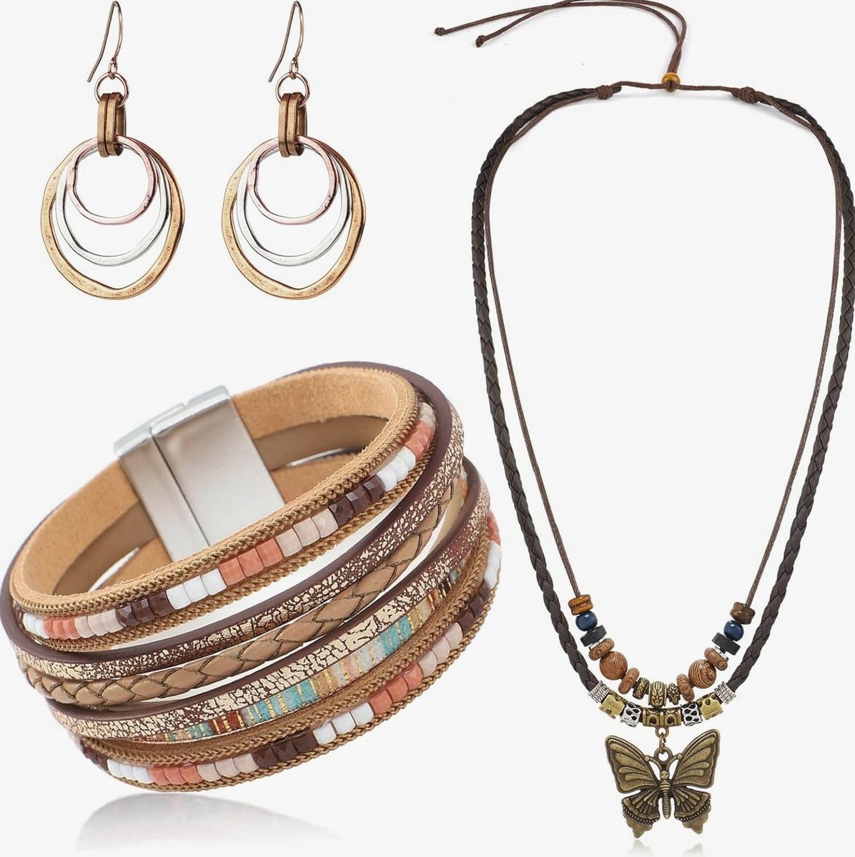 Biżuterii zestaw bransoletki naszyjnik kolczyki boho vintage elegancki