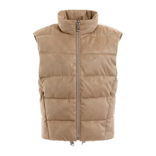 Damska Kamizelka pikowana GUESS JOLE SUEDE PUFFER VEST W3YN38WFIY0-A10L – Beżowy - Kamizelki damskie - miniaturka - grafika 1