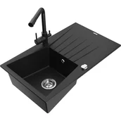 Zlewozmywaki z baterią - Mexen Cesar zlewozmywak granitowy 1-komorowy z ociekaczem i baterią kuchenną Duero, czarny - miniaturka - grafika 1