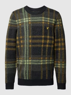 Swetry męskie - Sweter z dzianiny ze wzorem w kratę glencheck - grafika 1