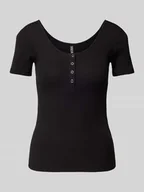 Koszulki i topy damskie - T-shirt o kroju slim fit z mieszanki bawełny z krótką listwą z zatrzaskami model ‘KITTE’ - miniaturka - grafika 1