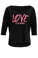 Koszule damskie - WINSHAPE WINSHAPE Damska koszula Winshape Damen Ultra Leichtes Modal-3/4-ramienna Mcs001 Mit Neon Pinkem 'love is the Answer' Glitzer-aufdruck joga koszulka Schwarz-neon-pink-glitzer M MCS001-SCHWARZ-GRUEN-HUNGRY - miniaturka - grafika 1