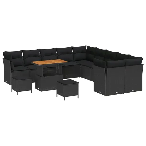 5-częściowy modułowy zestaw sof na zewnątrz, polirattan, czarny, 70 cm