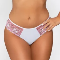 Majtki damskie - Stringi Majtki Damskie Urocze z Koronką w Różyczki i Haftami Białe XL - miniaturka - grafika 1