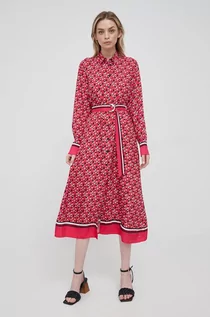 Sukienki - Tommy Hilfiger sukienka kolor różowy midi prosta - grafika 1