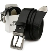 Paski - Męski skórzany pasek szeroki jeans czarny Beltimore 524 - miniaturka - grafika 1