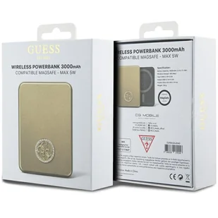 Guess Powerbank indukcyjny 5W GUPBM3AL4DMD 3000mAh złoty/gold MagSafe 4G Strassed Metal Logo - Powerbanki - miniaturka - grafika 5