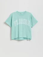 Koszulki dla dziewczynek - Reserved - Krótki t-shirt z nadrukiem - jasnozielony - miniaturka - grafika 1