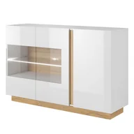 Komody - ARCO (E) KOMODA WITRYNA 138CM - BIAŁY POŁYSK / DĄB GRANDSON - miniaturka - grafika 1