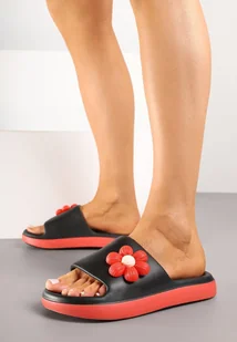 Czarno-Czerwone Klapki Piankowe z Ozdobnym Kwiatkiem Gleomira - Born2be - Klapki i japonki damskie Czarno-Czerwone Klapki Piankowe z Ozdobnym Kwiatkiem Gleomira - Born2be - Klapki i japonki damskie - miniaturka - grafika 1