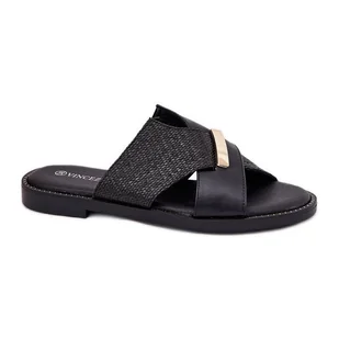 Damskie Klapki Na Płaskim Obcasie Z Ozdobnym Detalem Vinceza 17385 Czarne - Klapki i japonki damskie - miniaturka - grafika 1