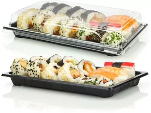 Pojemnik na sushi z przykrywką 221x138x20 mm, 400 sztuk (132864, A-1107) - Opakowania gastronomiczne - miniaturka - grafika 1