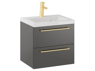 Szafka Wisząca Z Umywalką RON 50 cm - Titan Mat - Uchwyty Złote Szczotkowane - Szafki łazienkowe - miniaturka - grafika 1